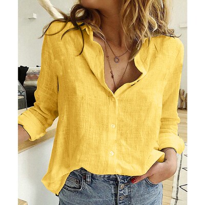 Leisure White Yellow Shirts Button Lapel Cardigan Top Lady L