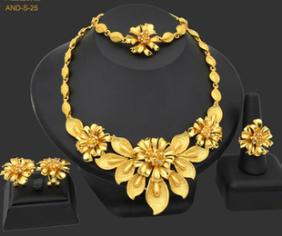 24K gold jewelry set African Bride Wedding Necklace Ring ear