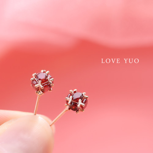 S925 Sterling Silver Red Zircon Kongming Lock Earrings Fema