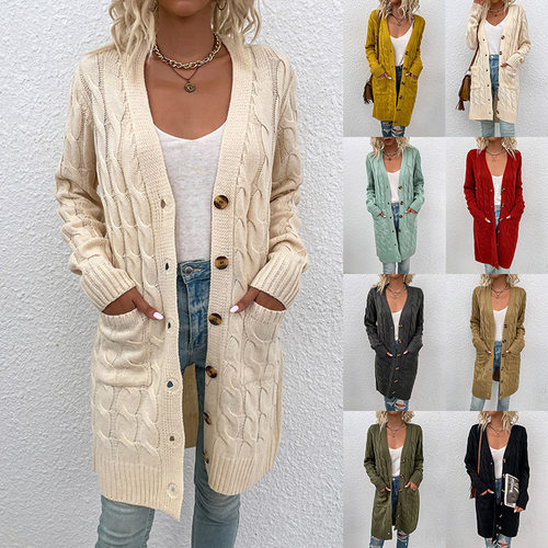 Knit Autumn winter long twist sweater cardigan女针织毛衣外套