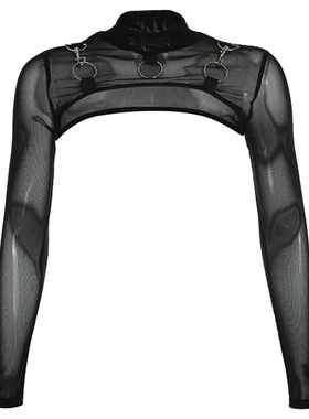 Women TShirt Hip Hop Gothic Turtleneck Tops长袖t恤舞蹈罩衫潮