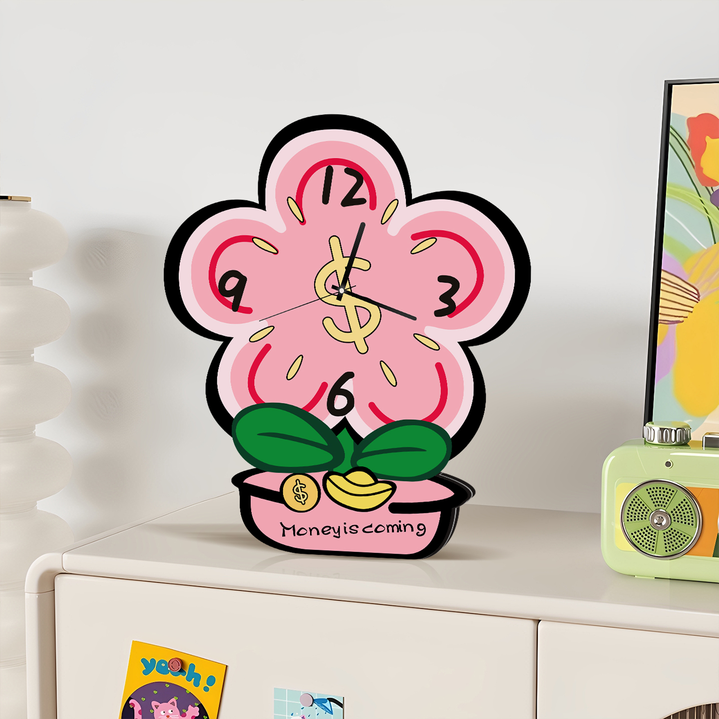 有钱花创意桌面时钟摆台式座钟多巴胺客厅钟表电视柜装饰座钟摆件