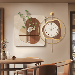 餐厅墙面装饰画挂钟水培绿植餐桌钟表挂画高级感简约大气客厅壁画