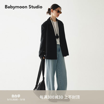 Babymoon撞色袖里翻驳领垫肩西装