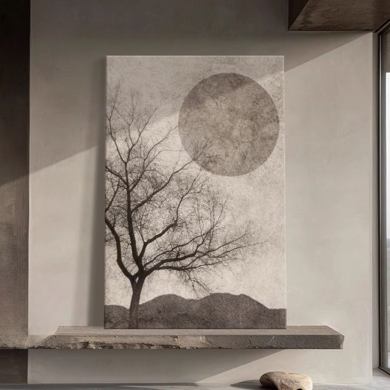 侘寂风客厅装饰画沙发背景墙挂画新款中式复古卧室玄关花卉墙壁画图片