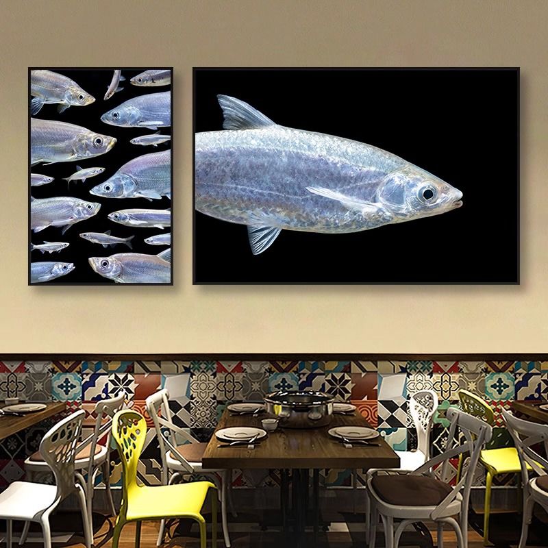 原生鱼装饰画宽鳍鱲马口鱼溪流鱼图案挂画水族馆鱼缸上方墙面壁画图片