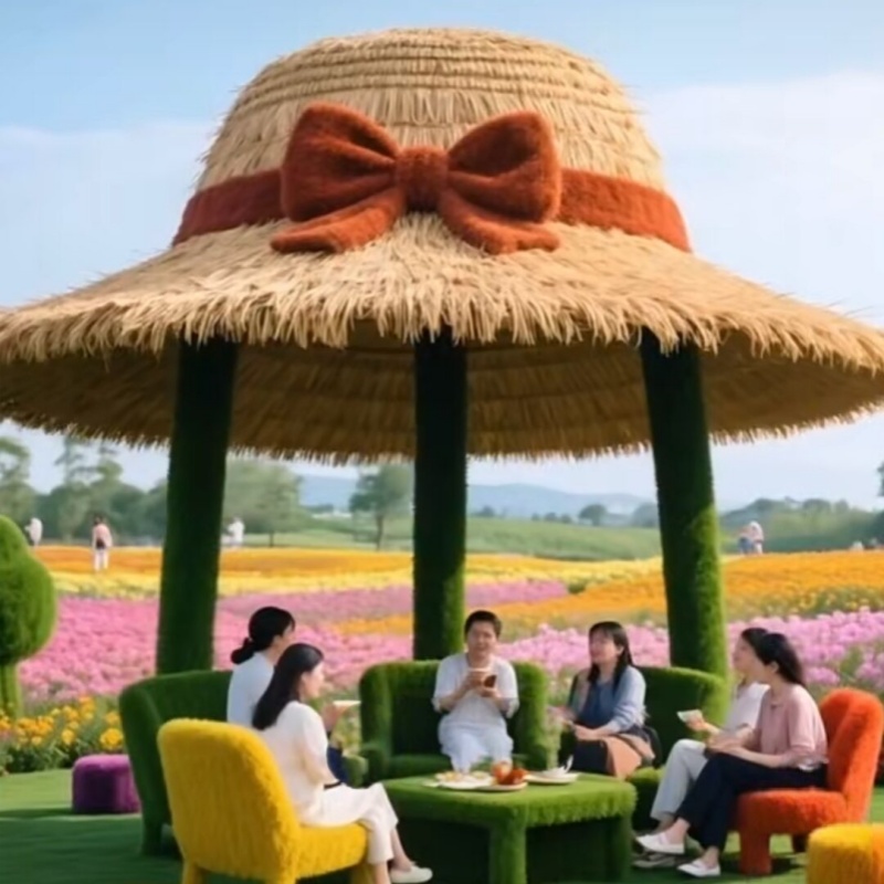仿真绿雕帽子户外巨型草帽网红打卡拍照大草帽景区花海美陈装饰品