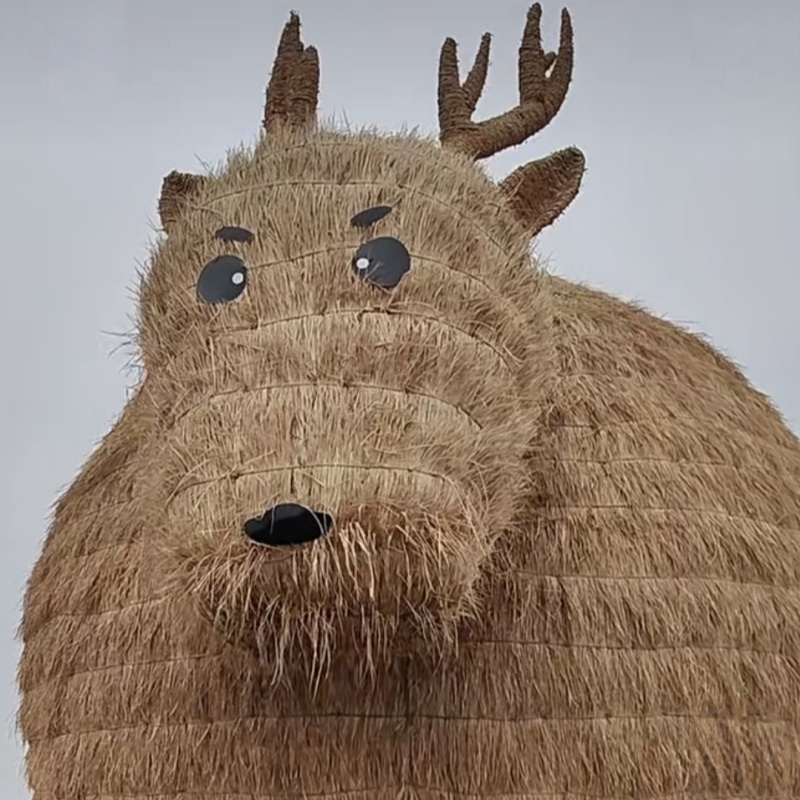 稻草工艺品仿真编织草编草雕动物雕塑动物卡通稻草人农场田园景观