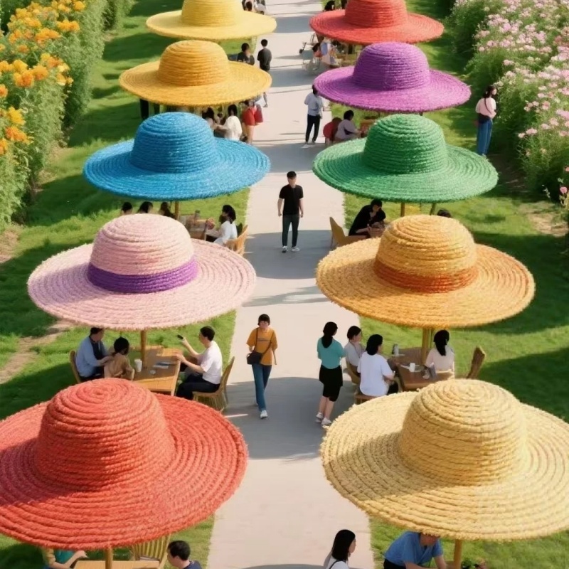 网红打卡景观仿真绿雕巨型大帽子遮阳伞户外景区绿雕大帽子装置