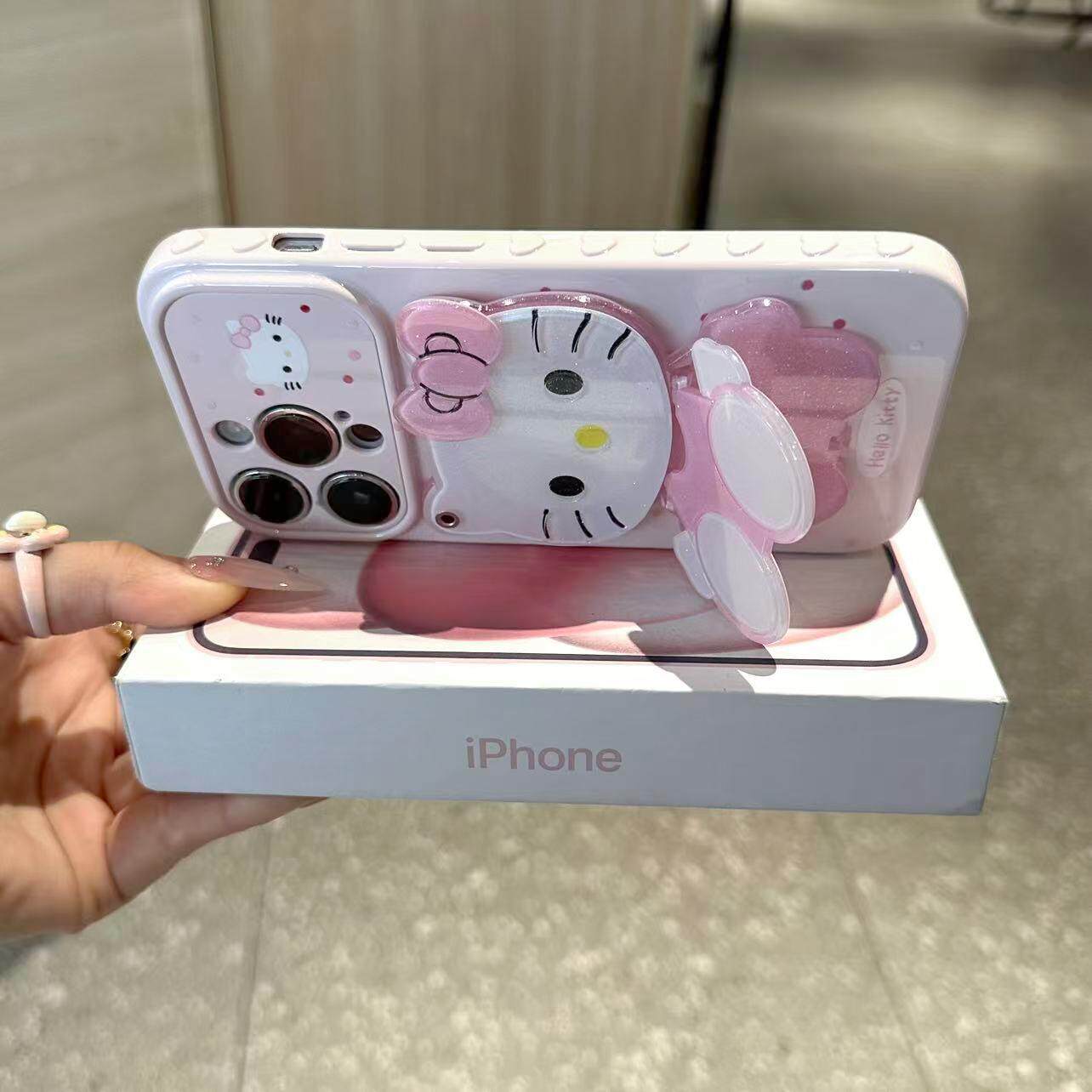 HelloKitty带支架苹果17pro手机壳16大视窗15plus软壳iPhone13保护壳14创意防摔12可爱kt猫X少女心Air