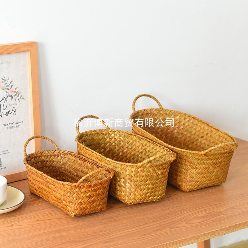田园桌面零食整理草编收