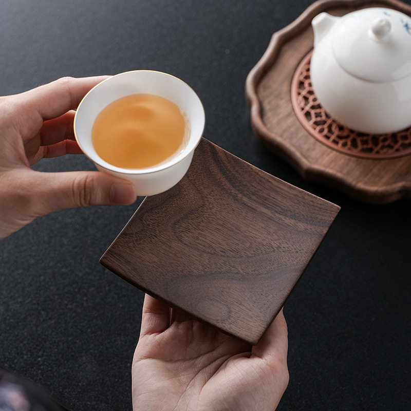 北美黑胡桃木四方杯垫带