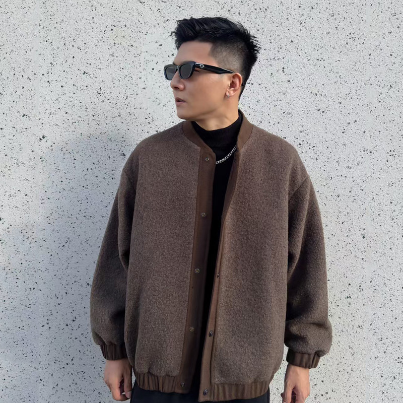 2025秋冬新款时尚男士休闲毛呢外套潮流韩版棒球领双面呢羊毛大衣,男装,毛呢大衣,淘宝优惠券,粉丝福利购,淘宝优惠卷