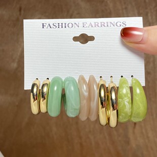acrylic earrings retro eardrop temperament dangler set耳圈女