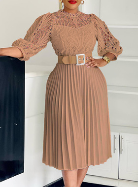 women's Temperament lace crochet high waisted single dress裙