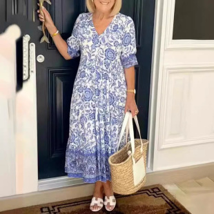 floral size dress vacation Spring 女裙women beach plus