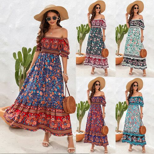 woman Bohemian Beach Resort Medium length Dress A-line Skirt