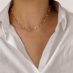 Pearl Short Heart Necklace Women Clavicle Pendant Chain 饰