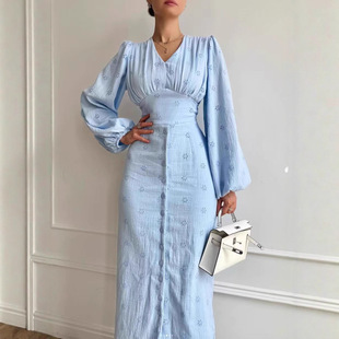 女裙Elegant sweet women Lace long sleeved collar tied dress