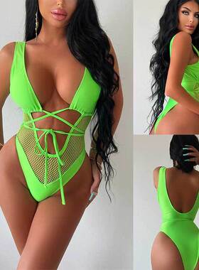Mesh bikini one-piece swimsuit sexy tight strap bathing suit