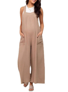 Summer beige wide leg pants pregnant women casual  jumpsuit