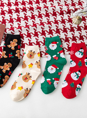 Christmas women's cartoon long cotton socks gift socks圣诞袜
