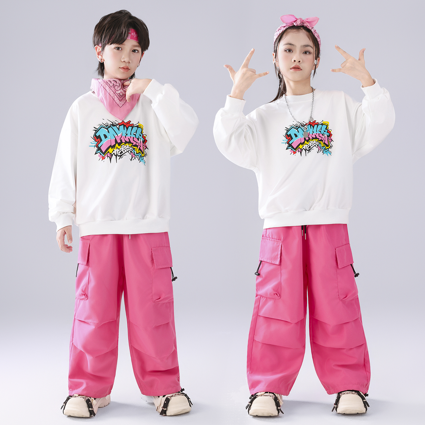 街舞儿童潮服女童爵士舞服粉色裤