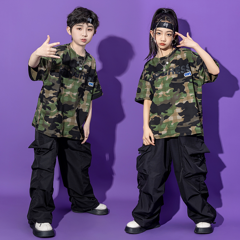 儿童迷彩服短袖男童街舞夏装新款