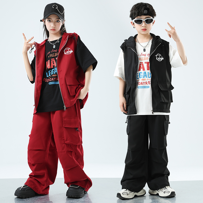 嘻哈街舞儿童潮服马甲工装三件套