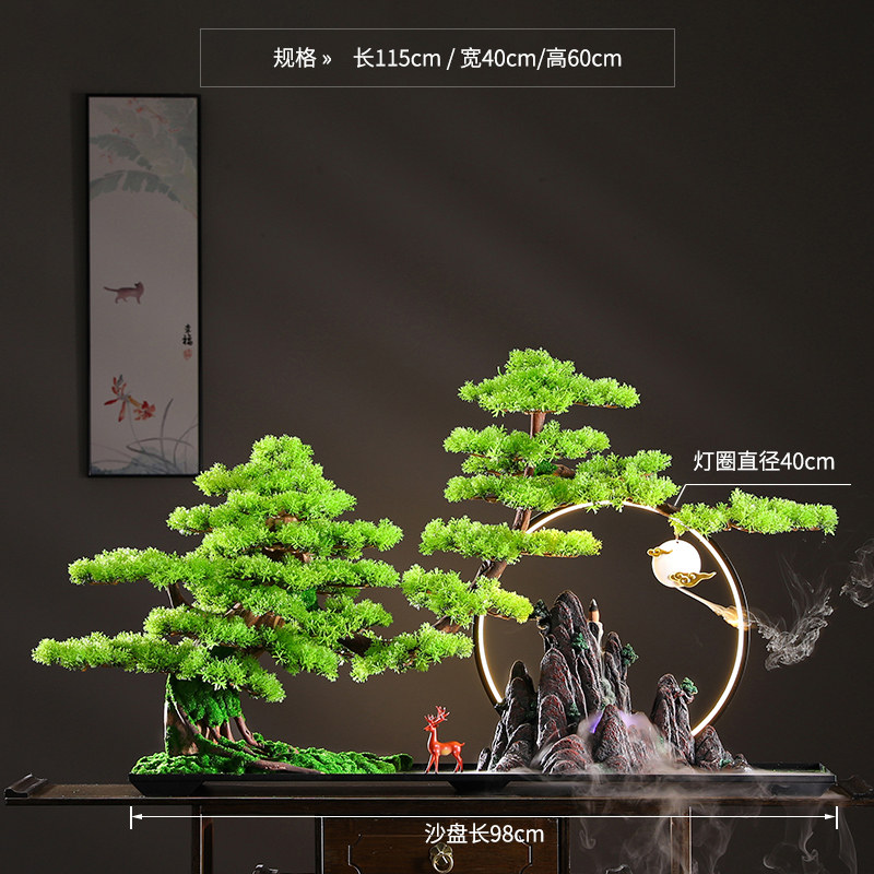 禅意仿真迎客松盆景摆件 玄关柜装饰摆件