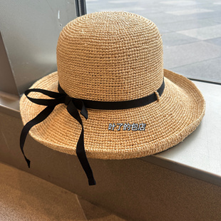 MU无印款草帽复古卷边大檐盆帽手工编织拉菲草帽子女百搭遮阳帽
