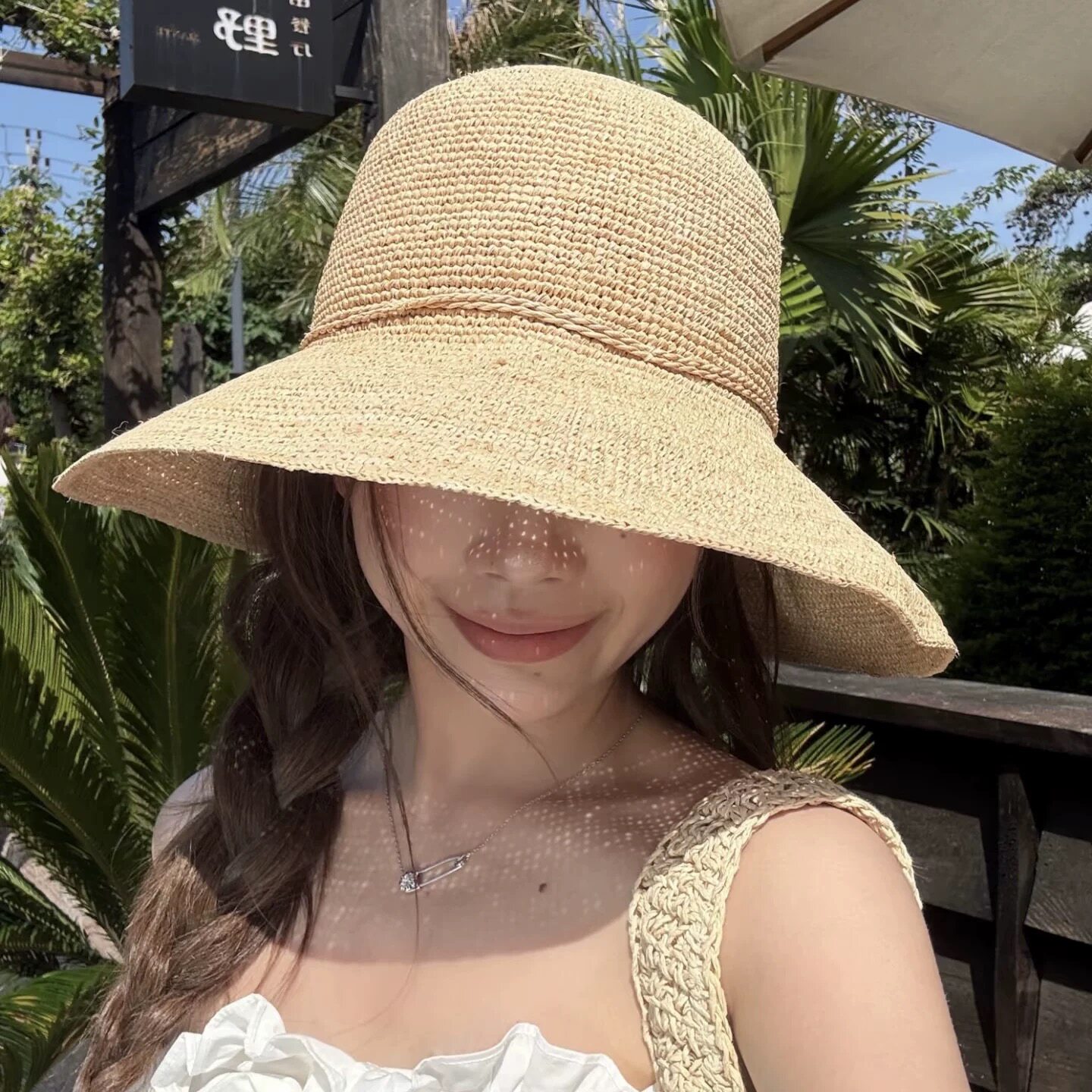 【拉菲草】可折叠草帽女文艺简约草编渔夫帽夏季遮阳防晒太阳帽