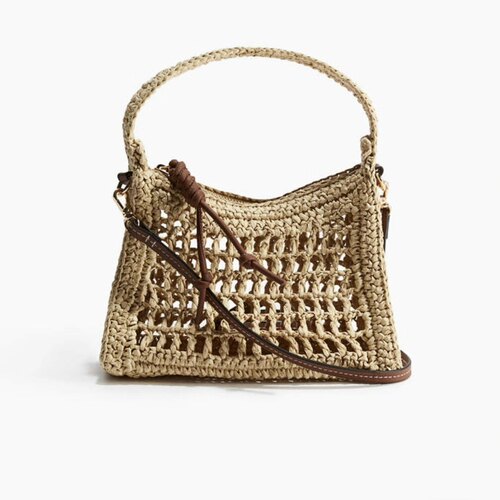 柜柜货 H*草编包海边编织包女包单肩沙滩大容量斜挎包镂空单肩包