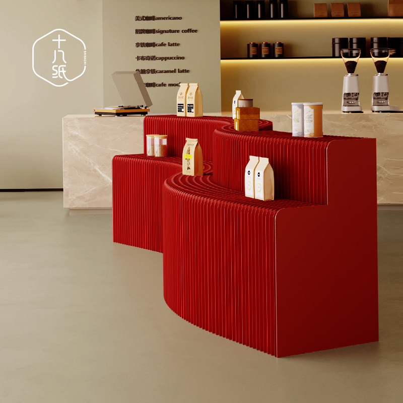 十八纸长桥展架单层多层陈列台面商业简洁风格布置高级感红色展台