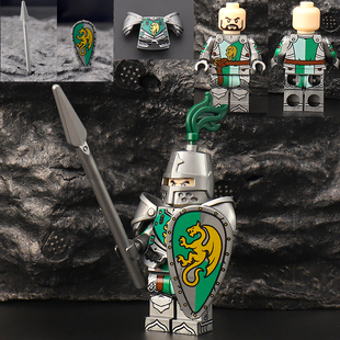 适配乐高抽抽乐中世纪城堡骑士对战绿龙乌鸦骑士拼装积木人仔玩具