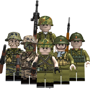 适配乐高N701-706越战美军步兵越士兵人仔积木军事拼装儿童玩具