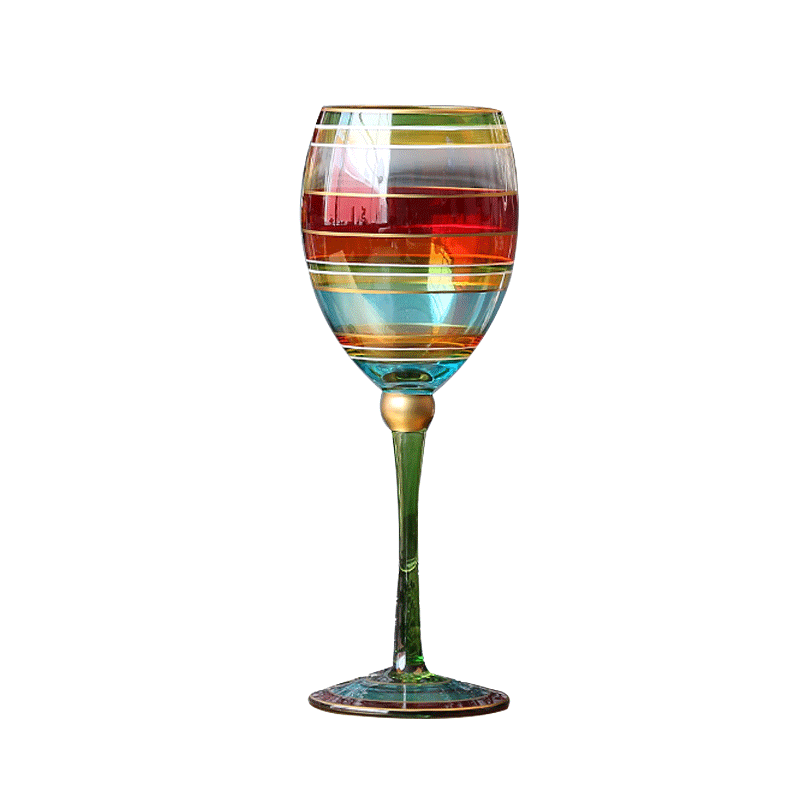 bely贝璃人工吹制匠心彩绘红酒杯