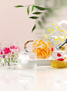 bely贝璃四季杯玻璃杯水杯带把手女生大容量咖啡学生办公果汁杯子