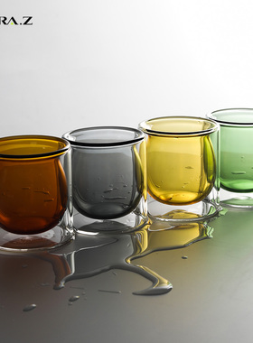 NIRA.Z彩色双层玻璃咖啡杯高硼硅浓缩杯隔热耐高温茶杯ins果汁杯