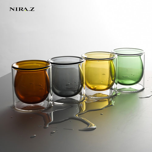 彩色双层玻璃咖啡杯耐热隔热