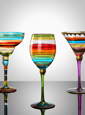 贝璃家用玻璃水晶红酒杯鸡尾酒杯子彩绘高脚杯欧式手工绘葡萄酒杯