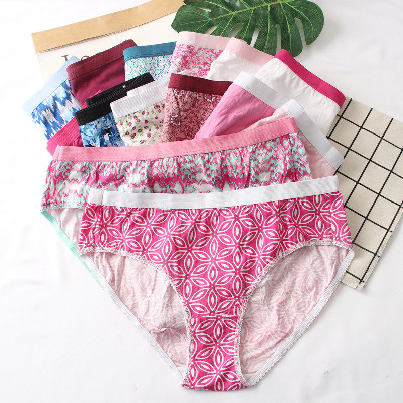 夏季纯棉女士中腰三角内裤全棉高开叉胖MM大码裤头薄款印花棉质女,女士内衣/男士内衣/家居服,女三角裤,淘宝优惠券,粉丝福利购,淘宝优惠卷
