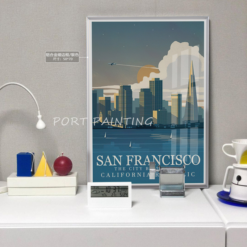 City style poster hanging painting San Francisco regional magazine hand-painted printed ornaments English decorative painting