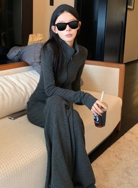 SUNONEONE 休闲慵懒运动套装女秋季新款老钱风条纹立领卫衣一整套