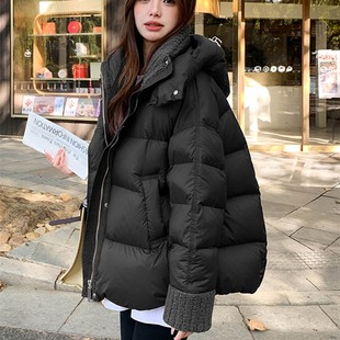 大码 黑色保暖加厚羽绒棉服女胖mm连帽棉衣深冬独特超好看外套 女装