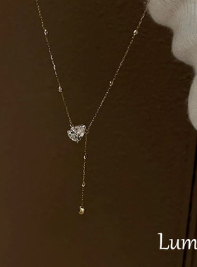 S925纯银闪钻金珠水滴流苏项链女