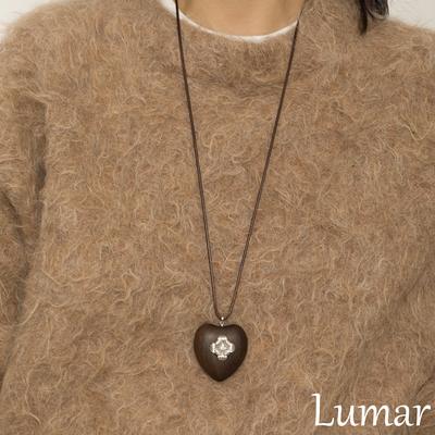 棕色皮绳木质爱心长款项链女2025