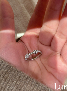 清冷感银色拉丝转运环闪钻戒指女