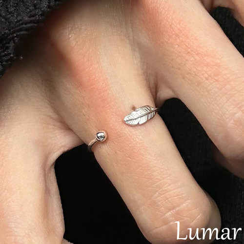 S925银做旧羽毛圆珠戒指轻奢高级