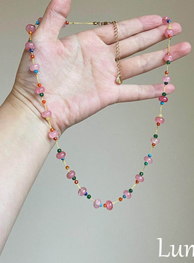 S925银彩色水晶串珠项链女款2025